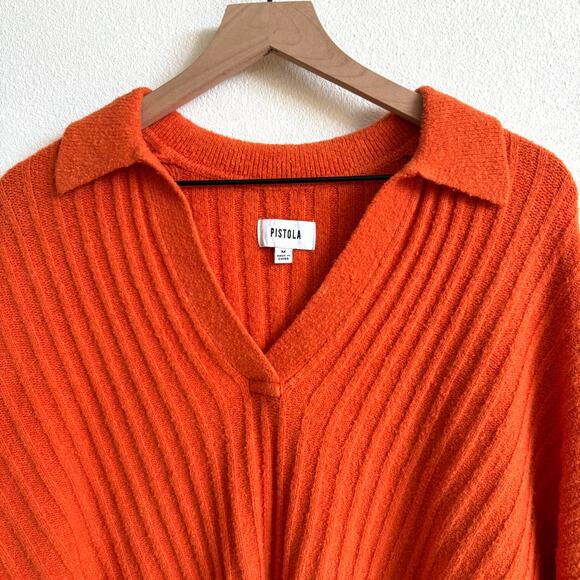Pistola Orange Textured Slouchy Polo Sweater Women's Medium NWOT - Picture 5 of 6